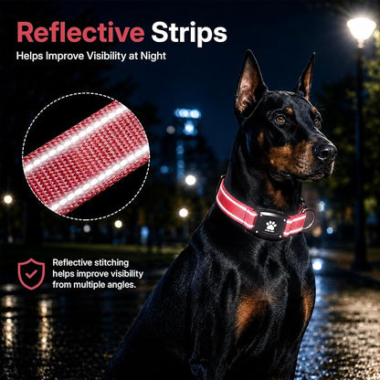 GPS Dog Collar Tracker 2-in-1,Reflective Waterproof Pet Collar,iOS-Only,No Monthly Fees,Unlimited Range,Dog Tracking Collar Pet Tracker,for Small Medium Large Dogs(L (16.5"-23.5"), Red)