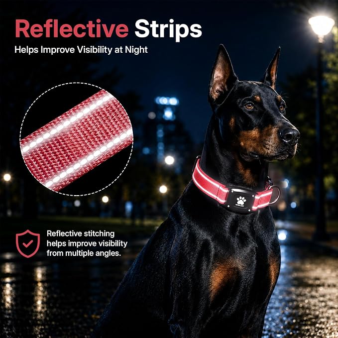GPS Dog Collar Tracker 2-in-1,Reflective Waterproof Pet Collar,iOS-Only,No Monthly Fees,Unlimited Range,Dog Tracking Collar Pet Tracker,for Small Medium Large Dogs(M (14.5"-19.5"), Red)