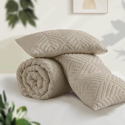 Andency Oversized King Comforter 128''x120'', 3 Pieces Oatmeal Boho Bedding Set & Collections, All Season Soft Farmhouse Tufted Fluffy Bed Set (1 Comforter, 2 Pillowcases)