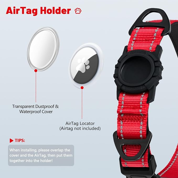 Taglory AirTag Dog Collar with Waterproof Holder for Puppy, Red, XS | Reflective for Night Walks & Low-Light Safety, Track Your Pup Peace of Mind, Adjustable Soft Padded, No More Dangling Tags