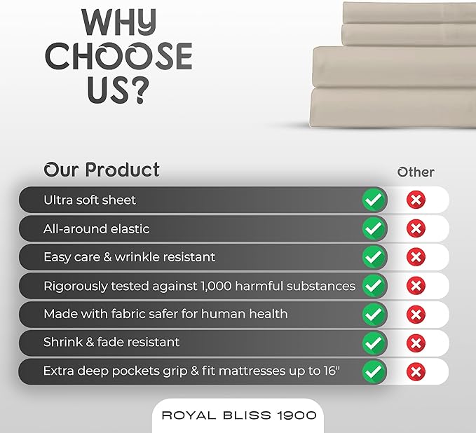 Royal Bliss King Size Sheets Set - 4 Piece Bedding, Wrinkle Free, Double Brushed, Cooling Sheets, Ivory