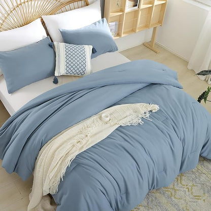 weigelia Dusty Blue Comforter Set King Size - 3 Pieces Lightweight Solid Grayish Blue Bedding Comforter Set - All Season Fluffy Microfiber Bed Set (1 Comforter, 2 Pillowcases)