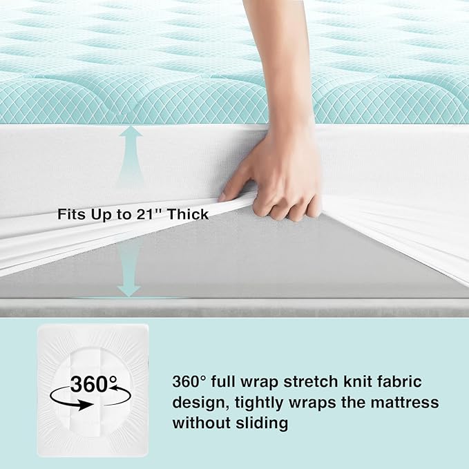 Novilla Cooling Mattress Topper Full Size,Mattress Pad with Deep Pocket for 8-21" Mattress,Soft Mattress Cover for Back Pain Relief,3D+7D Down Alternative Bed Topper for Hot Sleepers