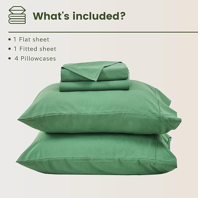 Bedlifes 100% French Flax Linen Sheets Set King Size - 6 Piece Extra Deep Pocket 18-24",Soft Breathable King Bed Sheets with Temperature Regulating & Moisture-Wicking(Sage Green