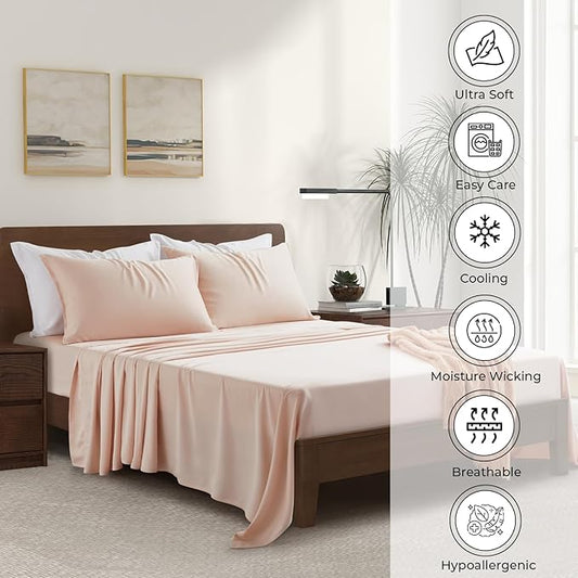 Luxury Bamboo Market | King Size Bed Sheet Set | 100% Viscose Made from Bamboo | Organically Grown | Ultra Soft | Cooling Sheets for Hot Sleepers | 17" Deep Pocket [Vintage Pink]