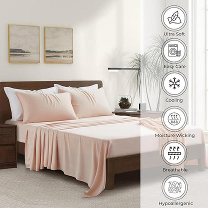 Split King Size Sheet Set | 2 Fitted Sheets for Sleep Number & Adjustable Beds | Organically Grown | Ultra Soft & Cooling |100% Viscose | 17" Deep Pocket [Vintage Pink]