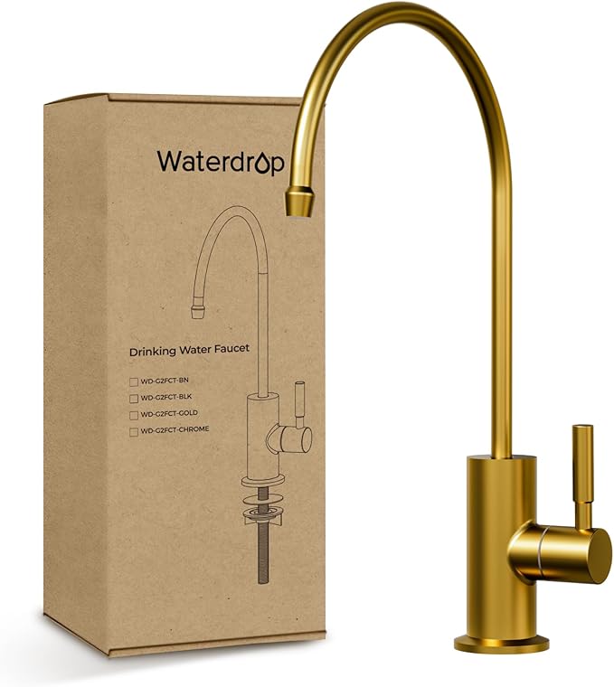 Waterdrop G2FCT-Gold Reverse Osmosis Water Filter Faucet, Brushed Gold | Water Faucet for Kitchen Bar Sink, NSF/ANSI 372 Certified, Lead-Free, 304 Stainless Steel, Single Handle, 360° Swivel Spout
