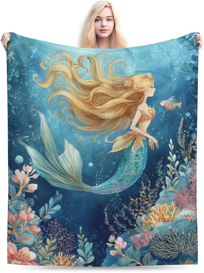 Mermaid Blanket Super Soft Warm Fluffy Fleece Flannel Fantasy Throw Blanket Cozy Fuzzy Plush Stuff Bedding Blankets Gifts for Women Kids Boys Girls Adults 50"X40"