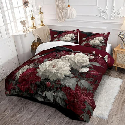 5Pcs Twin Size Vintage Botanical Flowers Comforter Set for Girls, Black Crows Bedding Sets, 100% Washed Microfiber, 1 Comforter 68"x 90" and 2 Pillowcases, 1 Fitted Sheet, 1 Flat Sheet