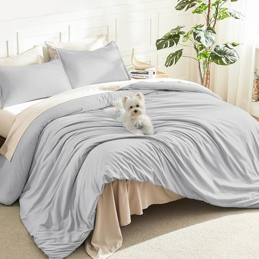 Litanika Comforters Twin XL Size Light Grey, 2 Pieces Lightweight Solid Bedding Set & Collections, All Season Fluffy Bed Set (68x92 Inches Comforter & 1 Pillowcase)