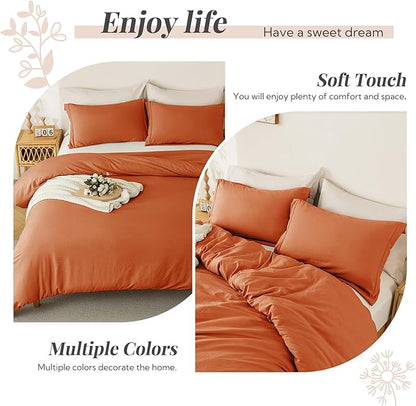 MILDLY Super Soft Duvet Cover 2pcs - 100% Washed Microfiber Rust Comforter Cover Set with Zipper Closure & Corner Ties (No Comforter)