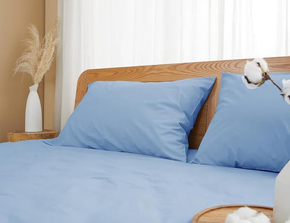 Pillow Cases, Standard Queen Size Cotton Percale Weave Pillowcases, Pre-Shrunk Breathable and Hypoallergenic Pillowcases, Set of 2 (2 Piece Standard/Queen 20 Inch x 30 Inch, Placid Blue)