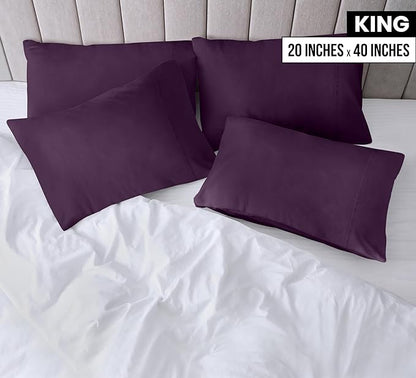 Utopia Bedding King Pillow Cases - 4 Pack - Envelope Closure - Soft Brushed Microfiber Fabric - Shrinkage and Fade Resistant Pillow Covers King Size 20 X 40 Inches (King, Purple)