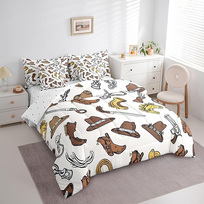 Erosebridal Cowboy Boots for Men Bed in a Bag King Size Comforter Set 7 Pieces,U-Shaped Horse Bedding Sets Western Sheet Set with Comforter