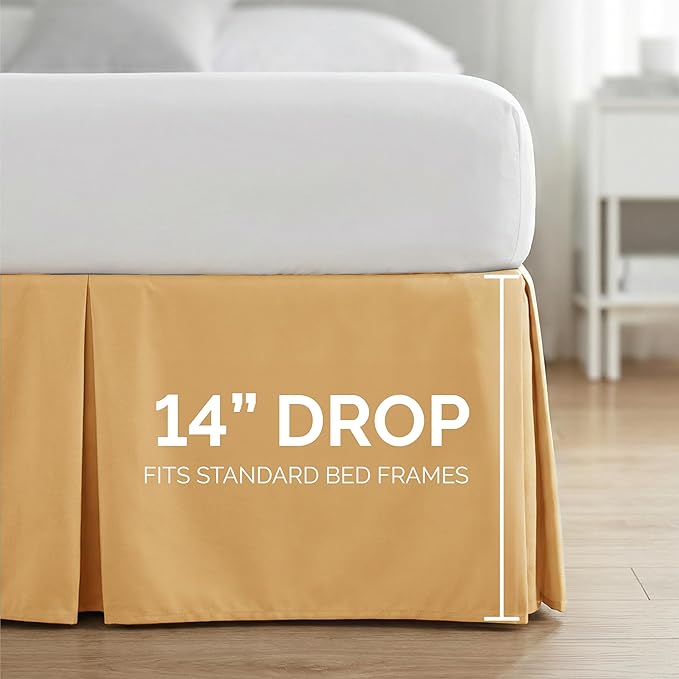 Southshore Fine Living, Inc. California King Bed Skirt - 14" Drop, Luxury Pleated Bed Skirts, California King Dust Ruffle, Cal King Size Bed Skirting, Gold