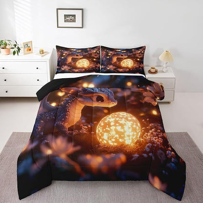 Cartoon Dragon Twin Size Comforter Set,Cute Dragon Egg Quilt Set Soft Bed Collection,Mysterious Wild Animals Bedding Comforter for Boys Girls Room Decor,2 Pcs