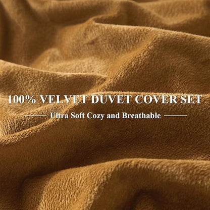 Ivellow Velvet Duvet Cover Queen Set Rust Velvet Duvet Cover Queen Comforter Cover 3Pcs Ultra Soft Duvet Cover Breathable Solid Luxury Flannel Velour Duvet Cover Zipper Closure Corner Tie