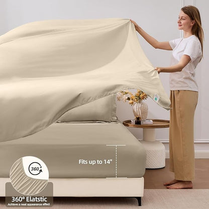 FUANNA 7 Pieces Full Size Comforter Sets, All Season Bedding Sets Full Size, Luxury Soft Bed in a Bag with Comforter, Flat Sheet, Fitted Sheet, Pillowcases & Pillow Shams, Oatmeal