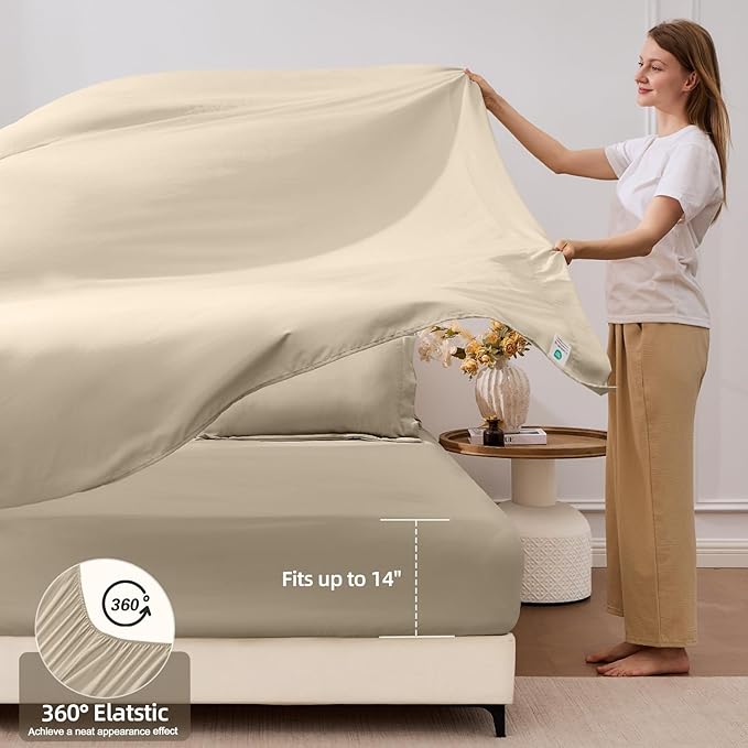 FUANNA 7 Pieces King Size Comforter Set, All Season Bed in a Bag King Size, Luxury Soft Bedding Sets with Comforter, Flat Sheet, Fitted Sheet, Pillowcases & Pillow Shams, Oatmeal