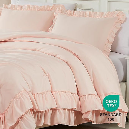 Cupocupa Beige Comforter Set – Twin XL Ruffle Farmhouse Bedding Set – Shabby Chic Fluffy Comforter for All Seasons – Includes Comforter & 1 Pillow Sham (Blush, Twin XL/Twin)