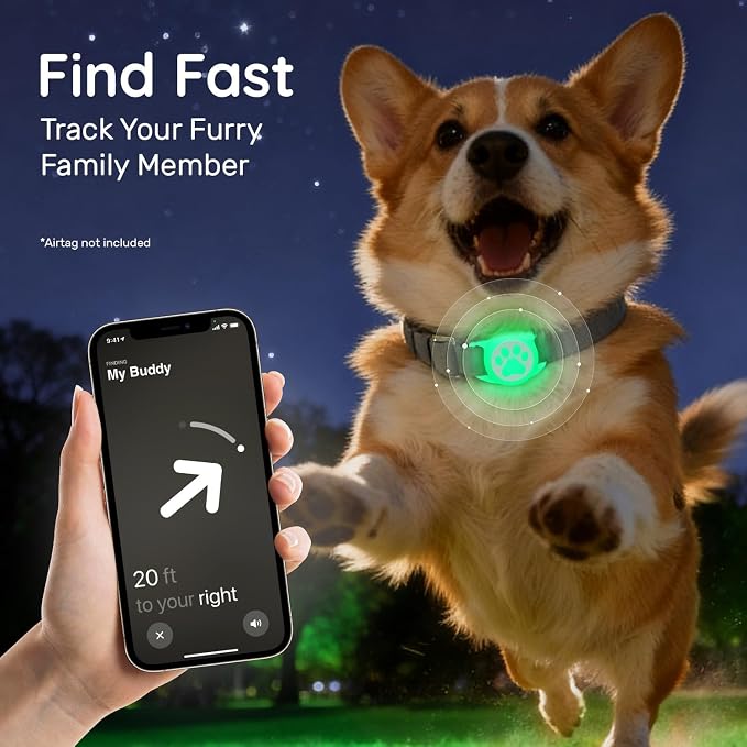 IP68 Waterproof Dog AirTag Holder for Dog Collar, Soft, Stretchy Silicone | Full-Body Protection, Easy Tool-Free Installation, Quiet, No-Dangle Fit, Lightweight, Fits Dog & Cat Collars of All Widths