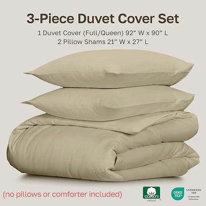 California Design Den 3 Pc 100% Cotton Duvet Cover Set Queen Size/Full Size - Winner Good Housekeeping Best Bedding Awards 2025, 400 Thread Count Sateen, Soft and Durable - Beige (Golden Tone)