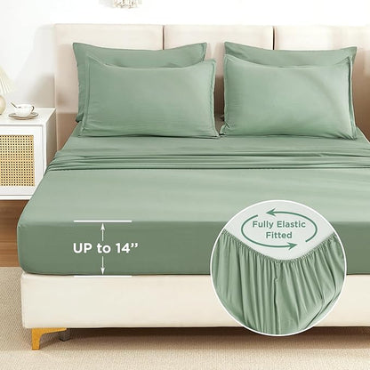 Litanika Comforter Full Size Set Sage Green - 7 Pieces Bed in a Bag Full Bedding Comforter Sets, Plain Lightweight Bed Set with Comforter, Sheets, Pillowcases & Shams