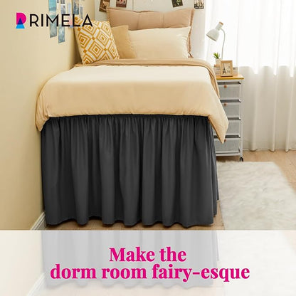 RIMELA Dorm Bed Skirt Twin XL 32 Inch Drop, Easy to Install Extra Long Wrap Around Elastic Dust Ruffle, Dark Grey Bedskirt Solid Silky Fabric Machine Washable (Twin XL 80“L x 39”W & Twin 75“L x 39”W)