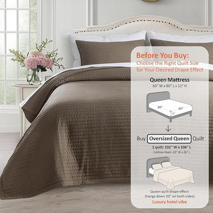 KASENTEX Oversized Queen Quilt Set 102"x106" – Soft Washed 3-Layer Lightweight Bedspread, Minimalist Nordic Design, All-Season Spring & Summer Quilt Set (1 Quilt + 2 Pillow Shams), Cub