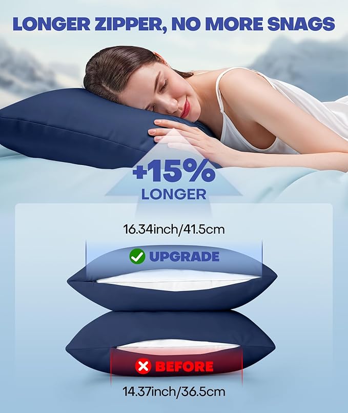 Ice Cooling Pillowcase for Hot Sleepers, Instantly Cool, Stays Cold All Night, Softer Than Silk Pillow Cases, Pillow Covers with Invisible Zipper, Gift for Men & Women - Standard, Navy Blue (1 Pack)