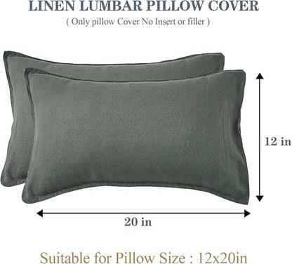 Simple&Opulence 100% Linen Lumbar Pillow Cover 12 x 20 Inches Set of 2 Rectangular Decorative Throw Cushion Cover for Couch Sofa Bed Living Room Office Soft Breathable Farmhouse - Cushing Green