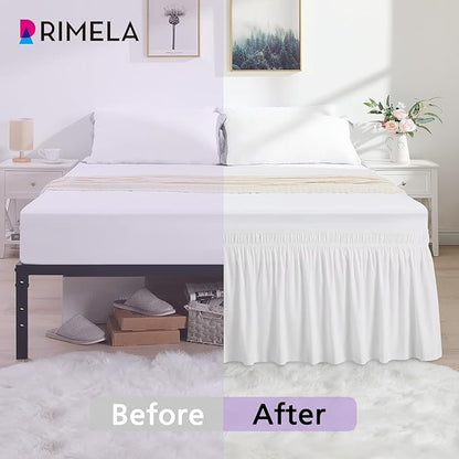 RIMELA Dorm Bed Skirt Twin XL 18 Inch Drop, Extra Long Wrap Around Elastic Bed Skirts Easy to Put On Twin Size Dust Ruffle, White Bedskirt for Adjustable Bed Base Solid Silky Fabric Machine Washable