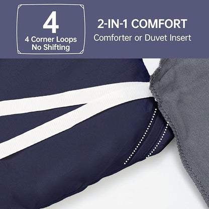MUXHOMO Oversized King Comforter Sets, All Season Ultra Soft Down Alternative Bedding - 3 Piece Lightweight Bed Set Includes 1 Comforter (120"x98") and 2 Pillow Shams (20"x36"), Navy Blue