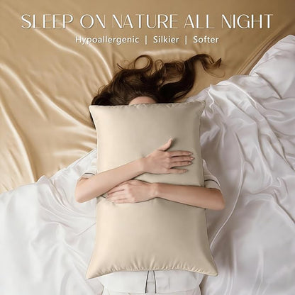 ZIMASILK 100% Pure Mulberry Silk Pillowcase for Hair and Skin Health,Soft and Smooth,Both Sides Premium Grade 6A Silk,600 Thread Count,with Hidden Zipper,1pc (Queen 20''x30'',Beige)