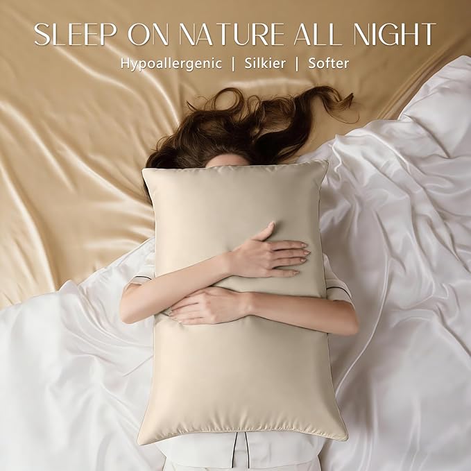 ZIMASILK 100% Pure Mulberry Silk Pillowcase for Hair and Skin Health,Soft and Smooth,Both Sides Premium Grade 6A Silk,600 Thread Count,with Hidden Zipper,1pc(Standard 20''x26'',Beige)