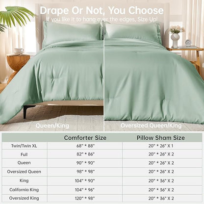 MUXHOMO Queen Comforter Set, All Season Ultra Soft Down Alternative Bedding - 3 Piece Lightweight Bed Set Includes 1 Comforter (90"x90") and 2 Pillow Shams (20"x26"), Sage Green