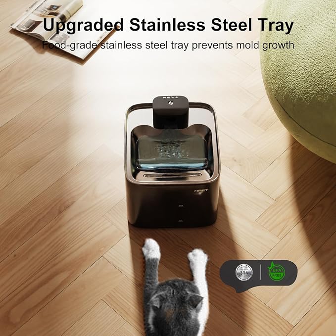 NPET Wireless Cat Water Fountain, 4L/135oz Pet Fountain with Smart Sensor, 4000mAh Rechargeable Battery Operated & Quiet Pump, Automatic Cordless Water Dispenser with 4Pcs Filters