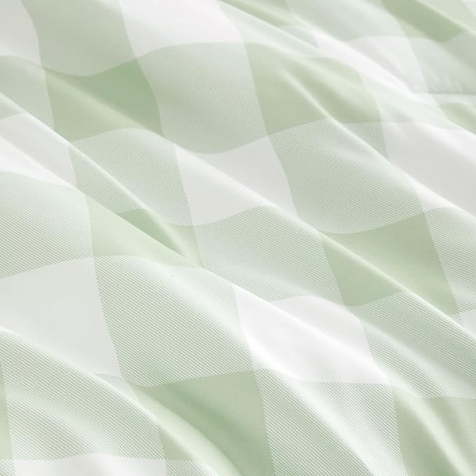 Wake In Cloud - Gingham Comforter Set, Plaid Buffalo Check Checkered Cottagecore Cute Geometric, Soft Lightweight Bedding, 3 Pieces, Sage Green, Queen Size