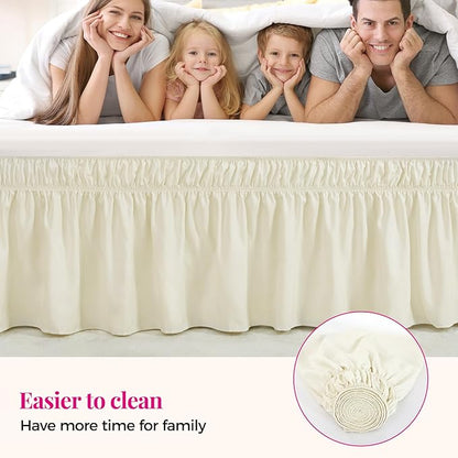 RIMELA Ivory Bed Skirt Queen Size 15 Inch Drop, Elastic Bed Skirting for Bed Base and Frame, Bedding Dust Ruffle Easy to Install, Lightweight Wrap Around Adjustable Bedskirt