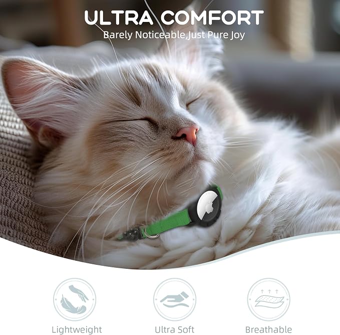 AirTag Cat Collars, Stretchy Collar with AirTag Holder and Bell | Breakaway - Ultra Design Elastic - GPS Tracking Collars - Adjustable Size for Cats & Puppies 7.5-12.5" - (Emerald Green)
