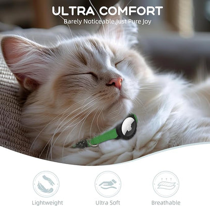 AirTag Cat Collars, Stretchy Collar with AirTag Holder and Bell | Breakaway - Ultra Design Elastic - GPS Tracking Collars - Adjustable Size for Cats & Puppies 7.5-12.5" - (Emerald Green)