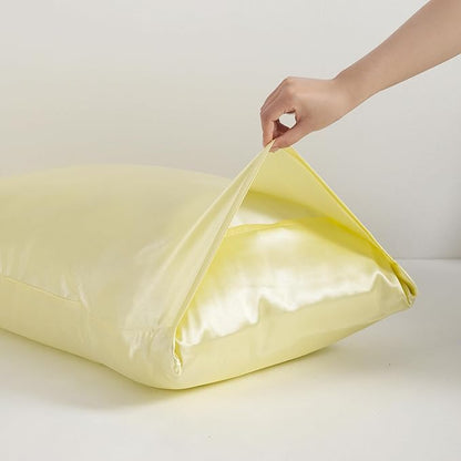 NTBAY 2 Pack Satin King Pillowcases for Hair and Skin, Luxurious and Silky Pillow Cases with Envelope Closure, 20x36 Inches, Light Yellow