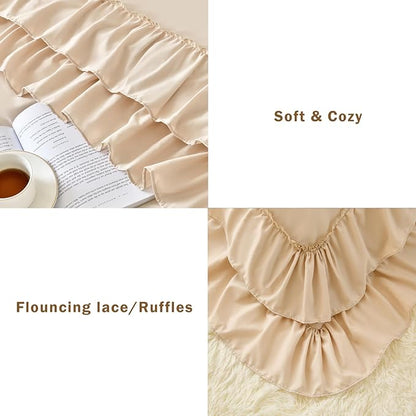 Cupocupa Beige Full Comforter Set, 3Pcs Ruffle Farmhouse Bedding Sets with Comforter & Pillowcases, Soft Shabby Chic Lightweight Fluffy Comforter Set for All Season Bedroom Decor (Beige, F)