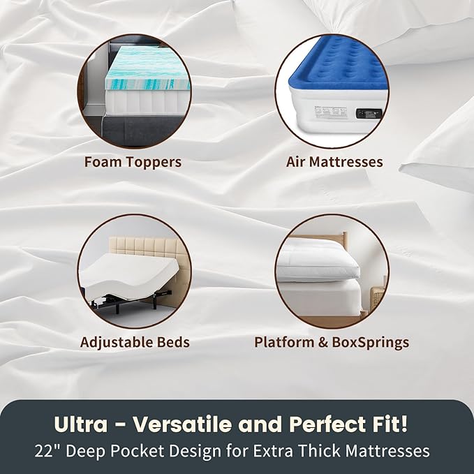100% Linen Sheet Set Queen Size Extra Deep Pocket Fits 18-24 Inch Mattress, Breathable & Soft, Smooth 4-Piece Set for Thick Mattresses Hotel Luxury Bedding（Queen, Navy Grey）