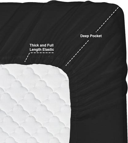 Clara Clark Bed Sheets, Premier 1800 Series 4 Piece Bed Sheet Set, Deep Pocket, Wrinkle, Fade, Stain Resistant, Luxury Soft Bedding Sheets & Pillowcases, Queen, Black