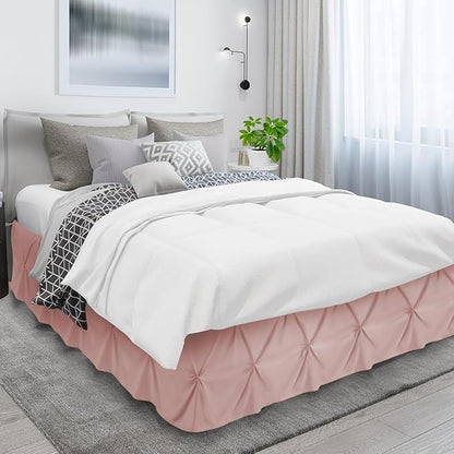Nestl Blush Pink Bed Skirt King Size, Pinch Pleat King Bed Skirt, 14" Inch Drop King Bedskirt, Hotel Quality Blush Pink Bed Skirts, Premium Microfiber Bedskirt for King Bed, Blush Pink King Bed Skirt