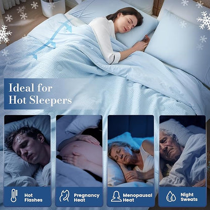 Amélie Home Waffle Cooling Comforter Twin Size, Q-Max 0.45 Reversible Lightweight Cooling Blanket for Hot Sleepers, Breathable Bedding for Night Sweats, 68"x90", Sky Blue