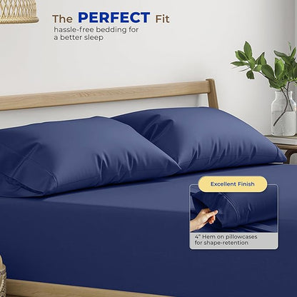 Thread Spread 100% Egyptian Cotton King Size Pillow Cases Set of 2 - Luxury 600 Series Bliss Collection Pillow Cases King Size (Navy Blue), Soft Cooling Hotel Cotton Pillowcases, Sateen Finish