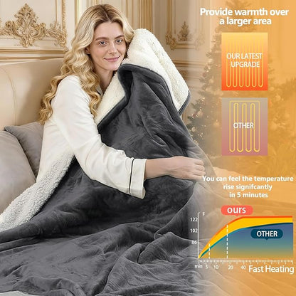 Electric Heated Blanket King Size 90''x100'' - Dual-Control Heating Blanket, Soft & Warm Flannel 10-Level Temperature Control, 8 Hours Auto Off, Rapid Heating & Overheat Protection