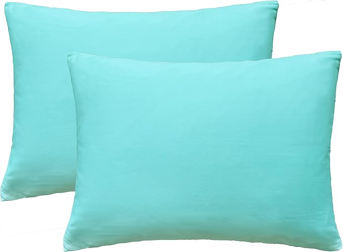 iMaylex Soft 100% Egyptian Cotton Zipper Closure Pillowcases, Cozy and Lightweight Pillow Case, Set of 2, Cyan, King, 20" x 36"